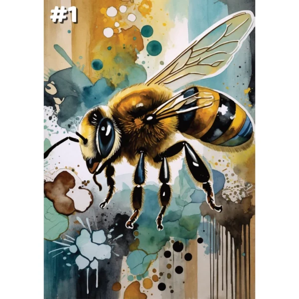 Abeilles sur fond abstrait - Cartes de Voeux (12 options) – Image 4