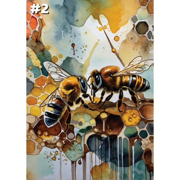 Abeilles sur fond abstrait - Cartes de Voeux (12 options) – Image 5