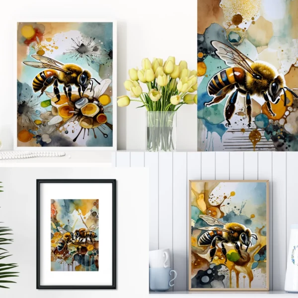 Abeilles sur fond abstrait - Posters (12 options)